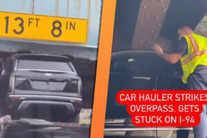 Nouveaux SUV Cadillac en panne sous pont à Detroit, buzzcut en prime